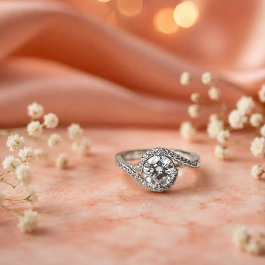 Elegant Spiral Halo Cubic Zirconia Promise Ring in Sterling Silver