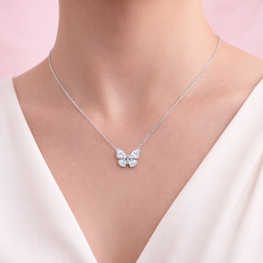 Crystal Flutter Zircon Silver Butterfly Necklace