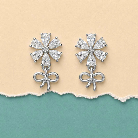 Crystal Blossom Bow Drop Stud Earrings