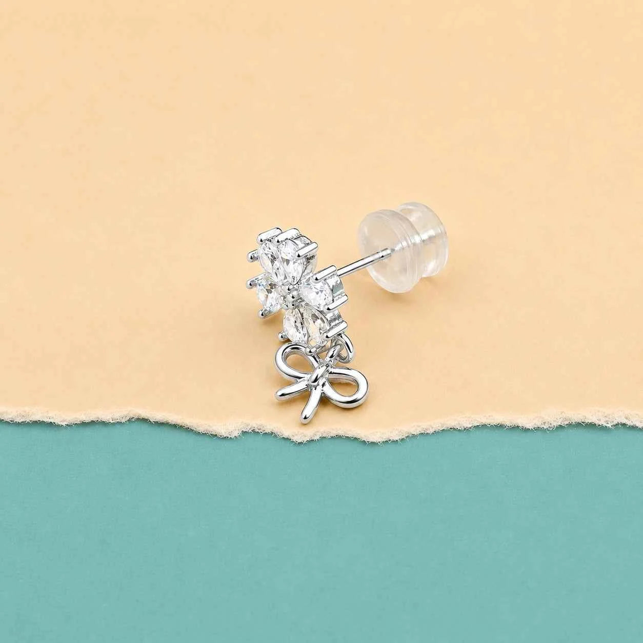 Crystal Blossom Bow Drop Stud Earrings