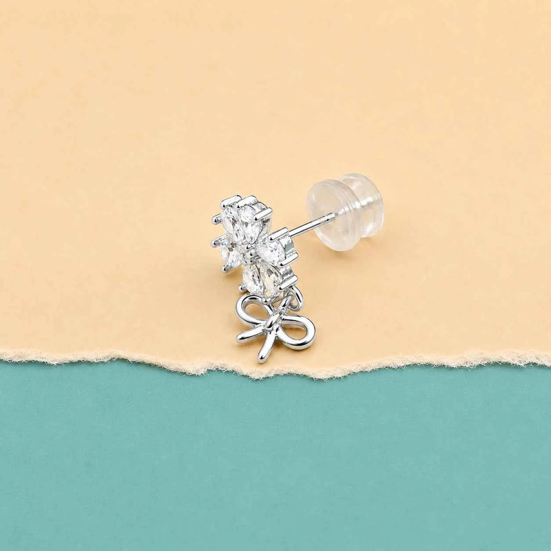 Crystal Blossom Bow Drop Stud Earrings