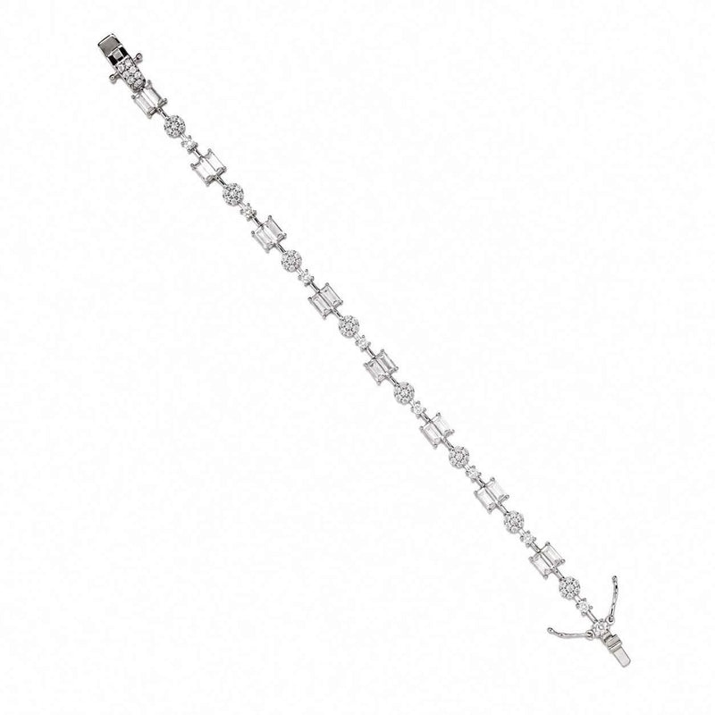 925 silver crystal blossom tennis bracelet with square-cut pave links