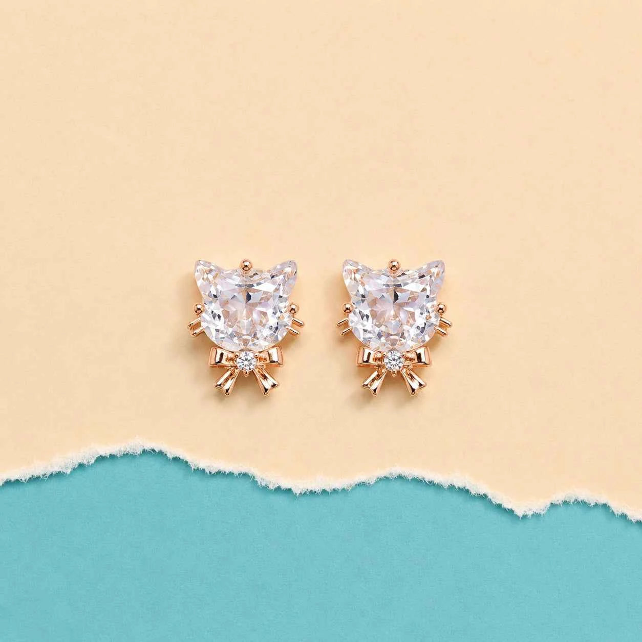 Rose Gold Kitty Cat Stud - 925 Silver Jewelery