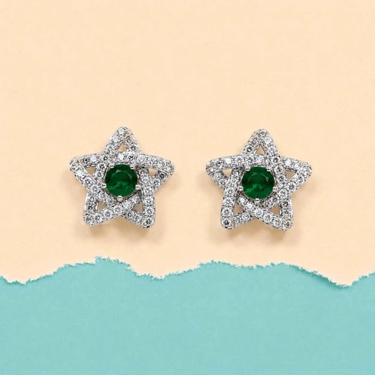 Emerald Green Star Stud - 925 Silver Jewelery