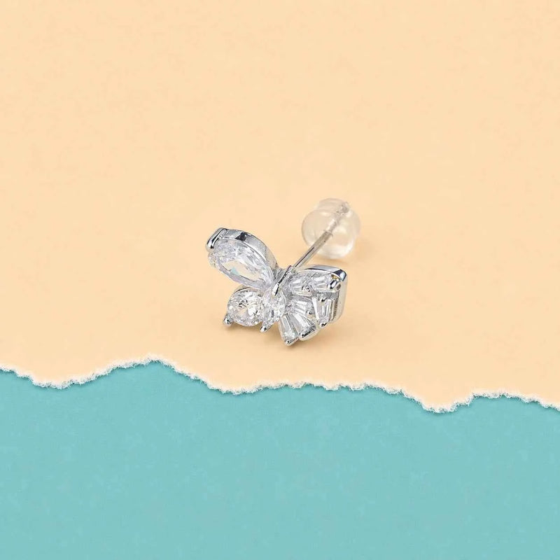 Butterfly stud earrings in 925 silver with crystal butterfly silhouette and post