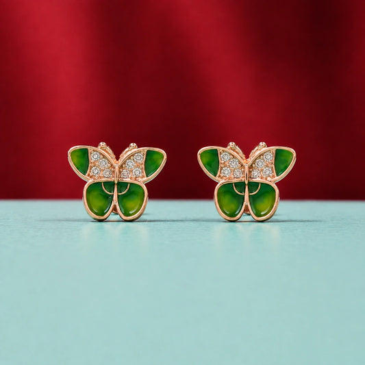 Emerald Butterfly Rose Gold Stud Earrings