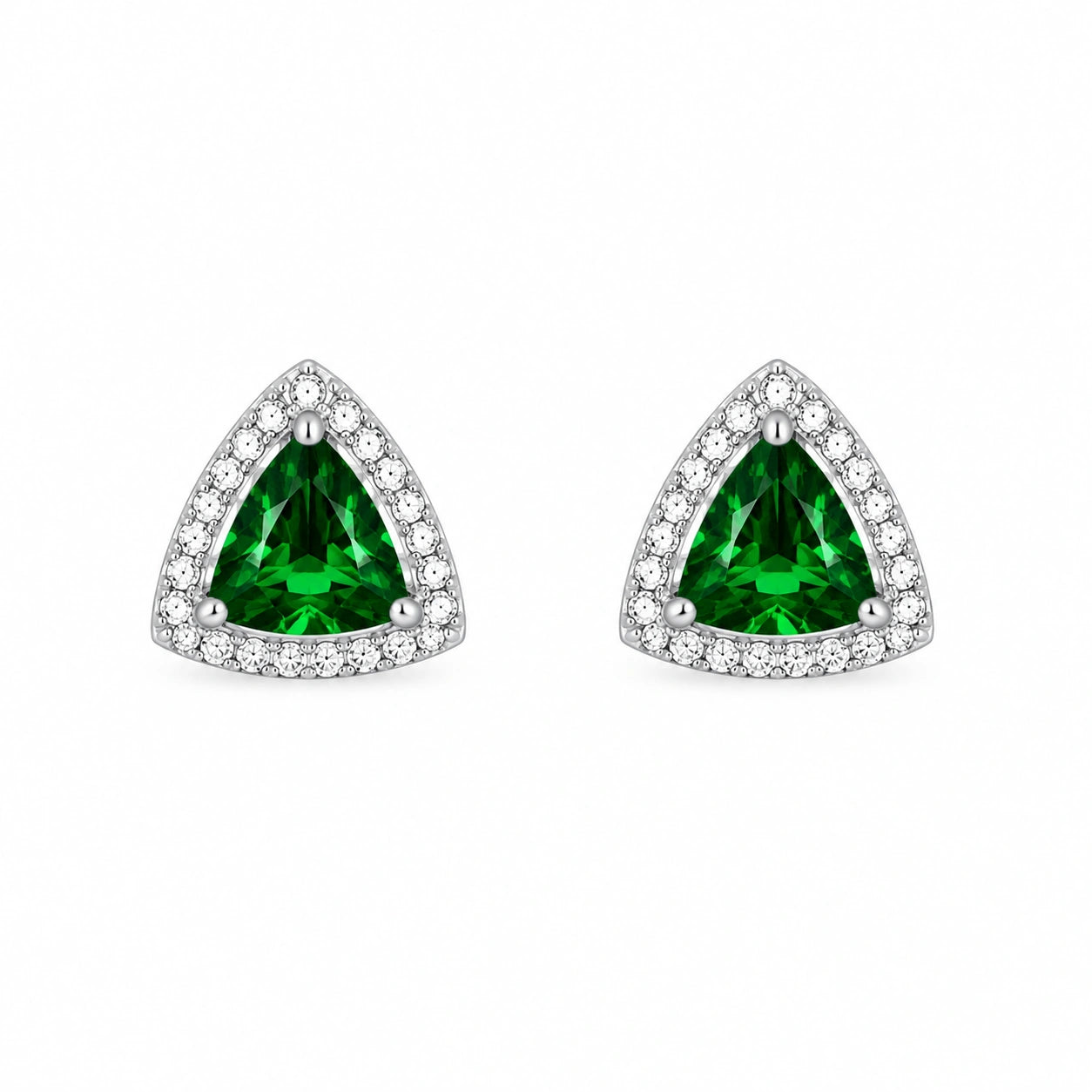 Emerald Trinity Halo Stud Earrings