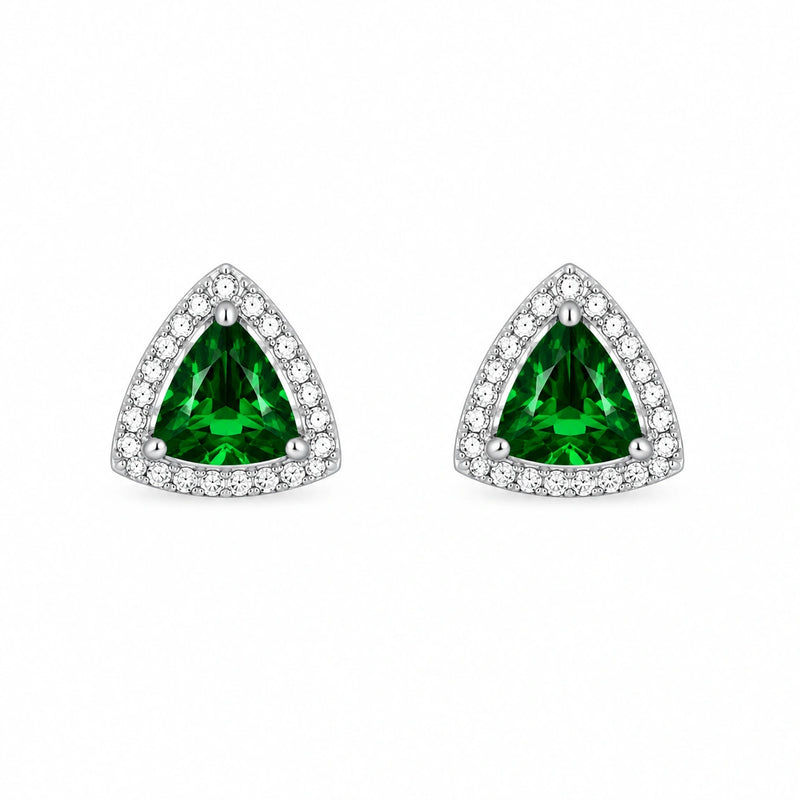 Emerald Trinity Halo Stud Earrings