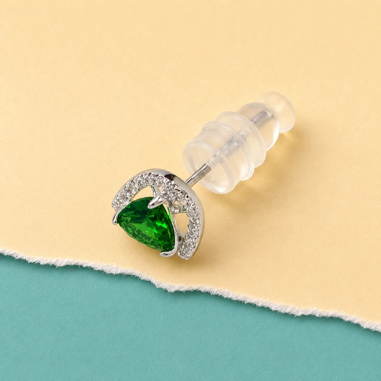 Emerald Trinity Halo Stud Earrings