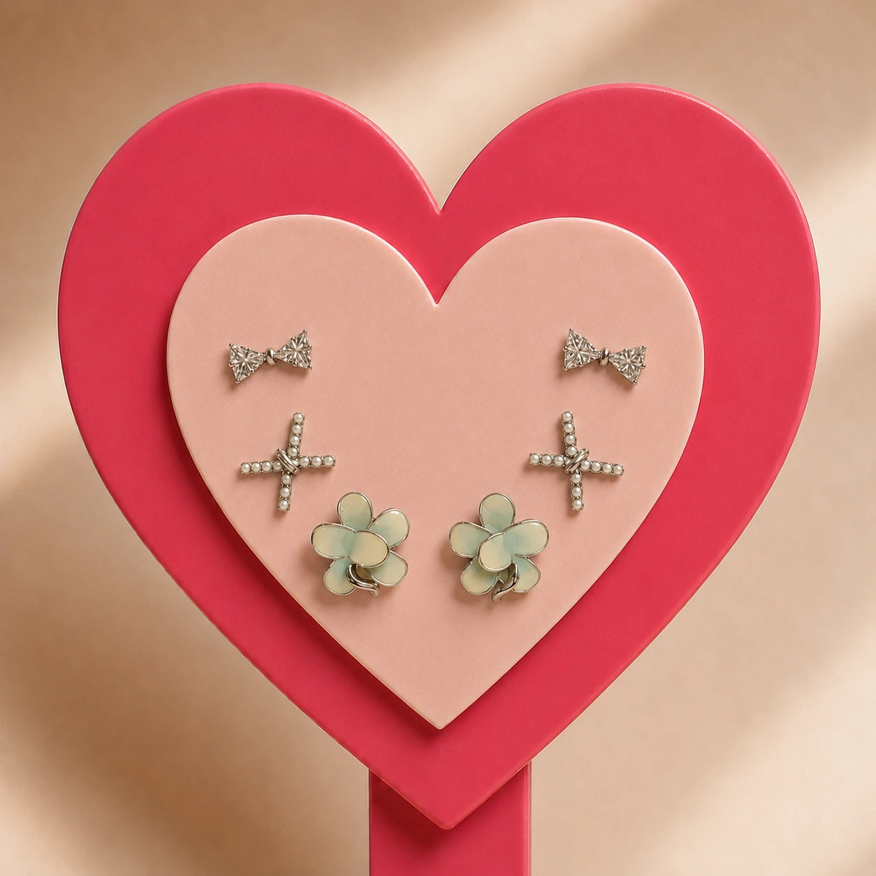Floral & Ribbon CZ Stud Set