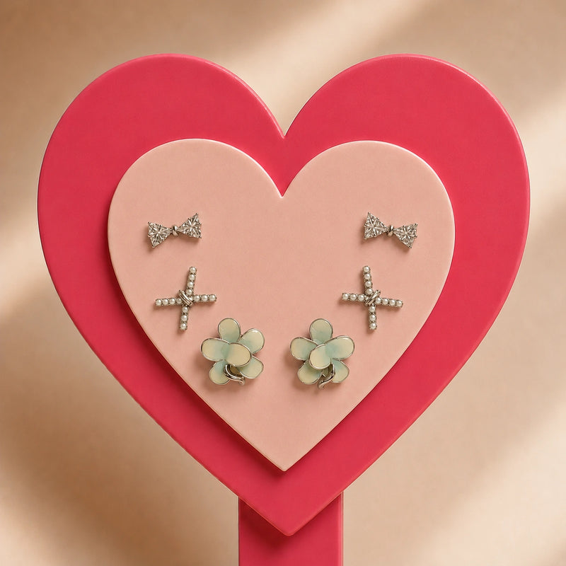 Floral & Ribbon CZ Stud Set