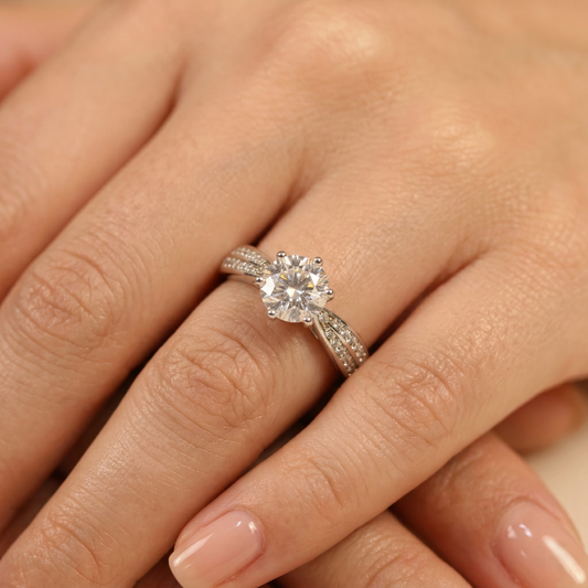 Eternal Spark Solitaire Diamond Ring with Pave Twist Band