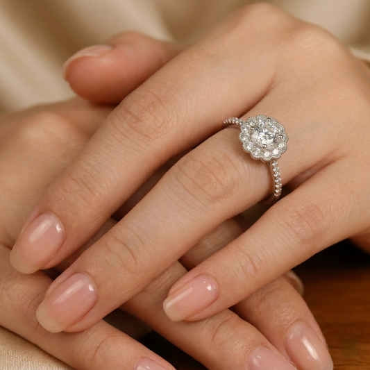 Silver Petal Halo Ring