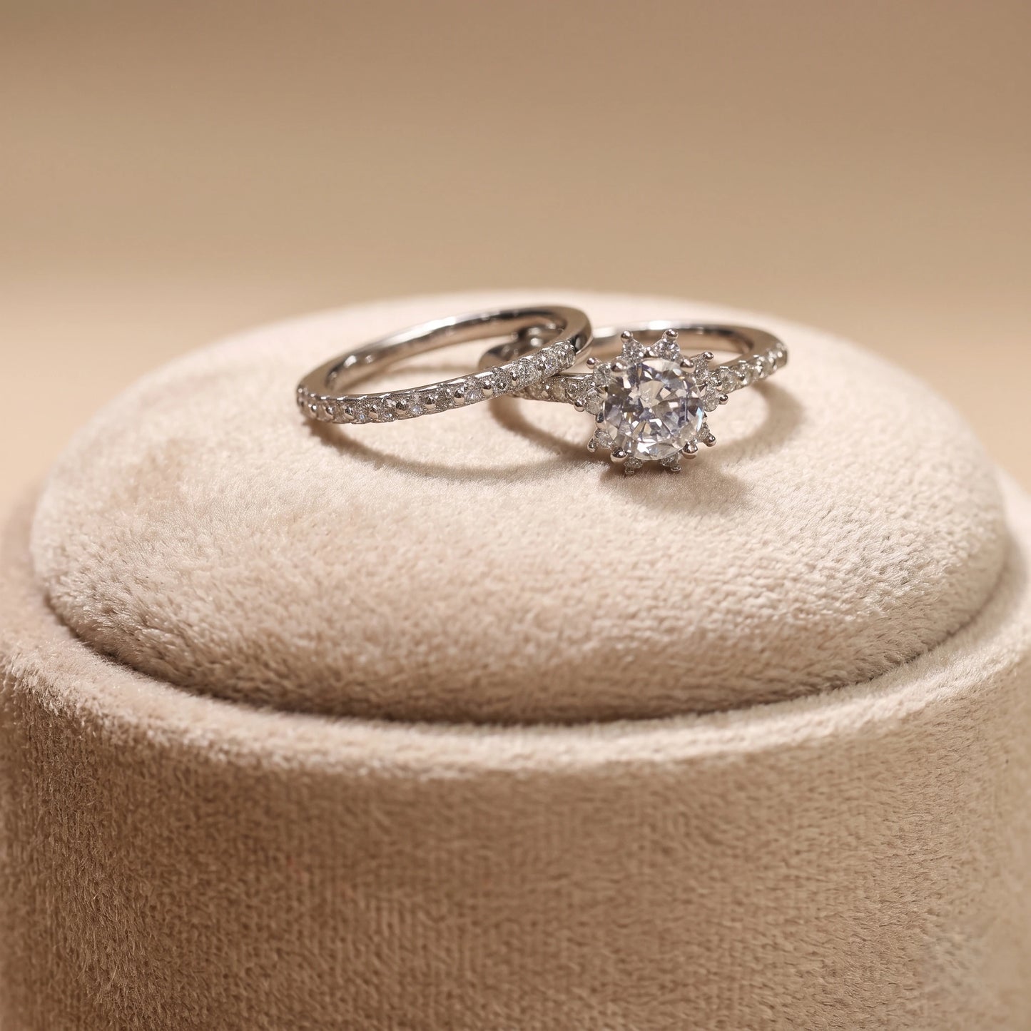 Classic Sterling Silver Zirconia Halo Ring Set for Women |
