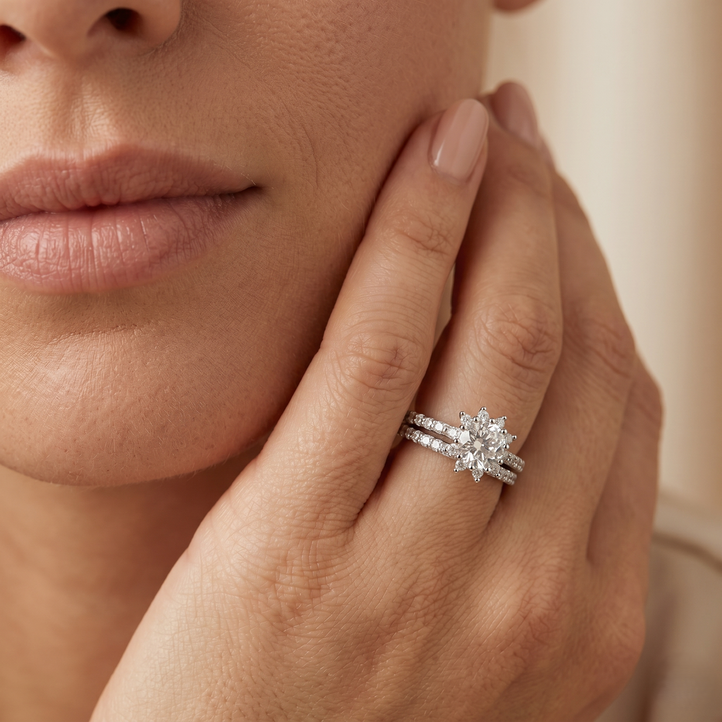 Classic Sterling Silver Zirconia Halo Ring Set for Women |