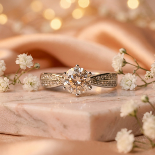 Eternal Spark Solitaire Diamond Ring with Pave Twist Band