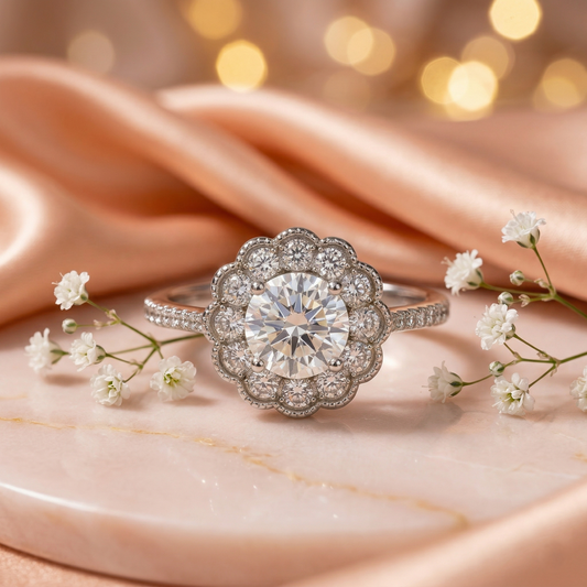 Silver Petal Halo Ring