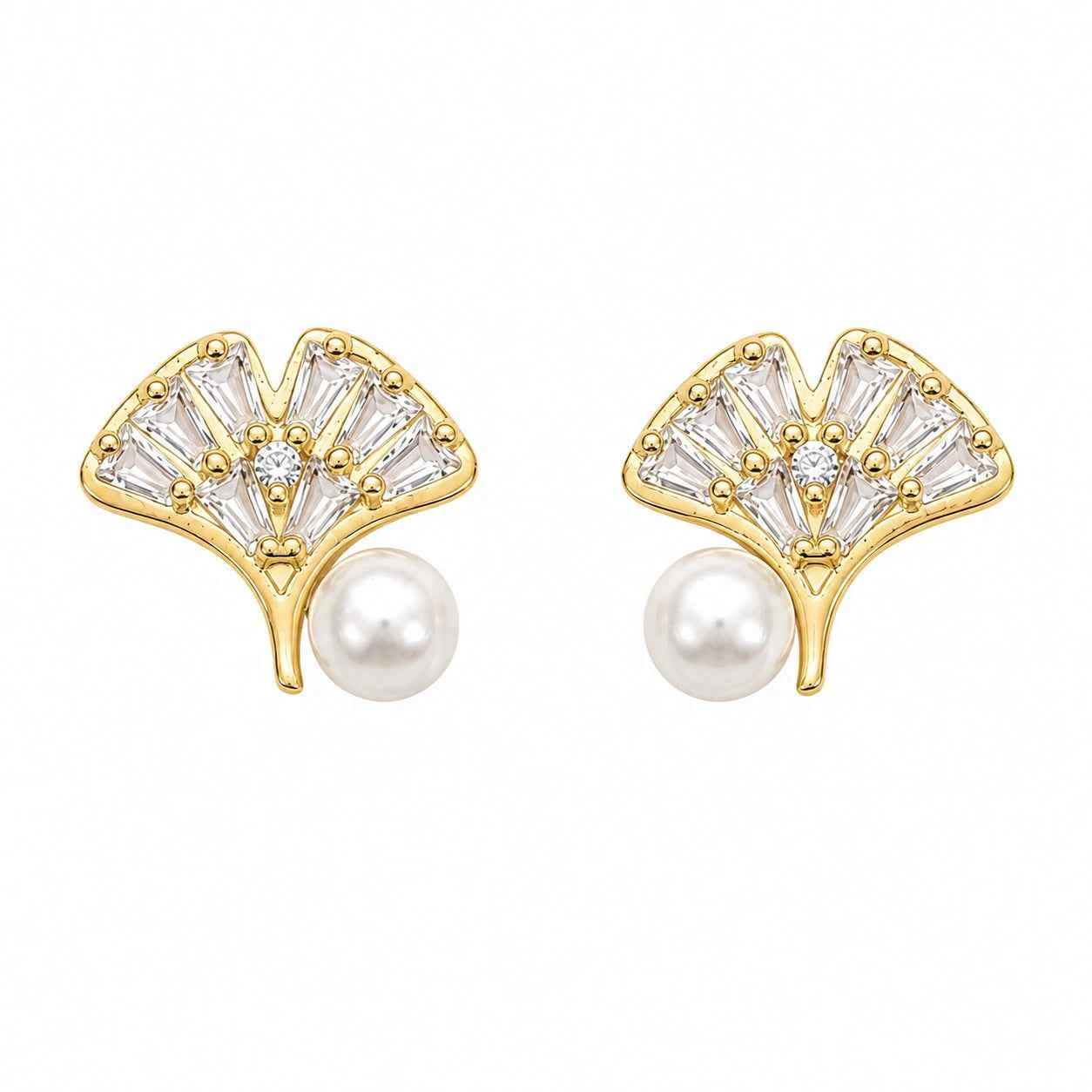 Ginkgo Pearl Stud Earrings