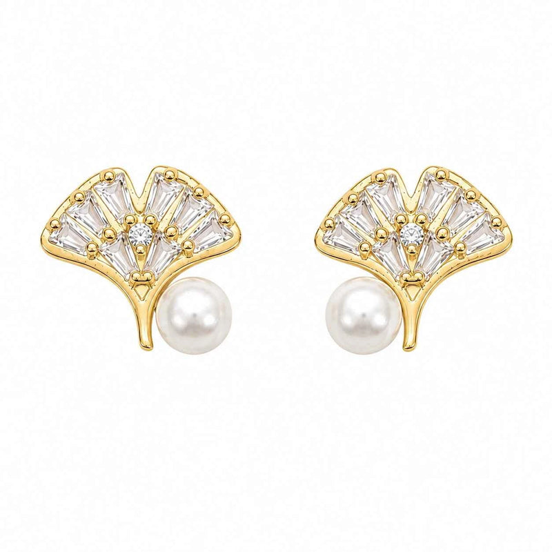 Ginkgo Pearl Stud Earrings
