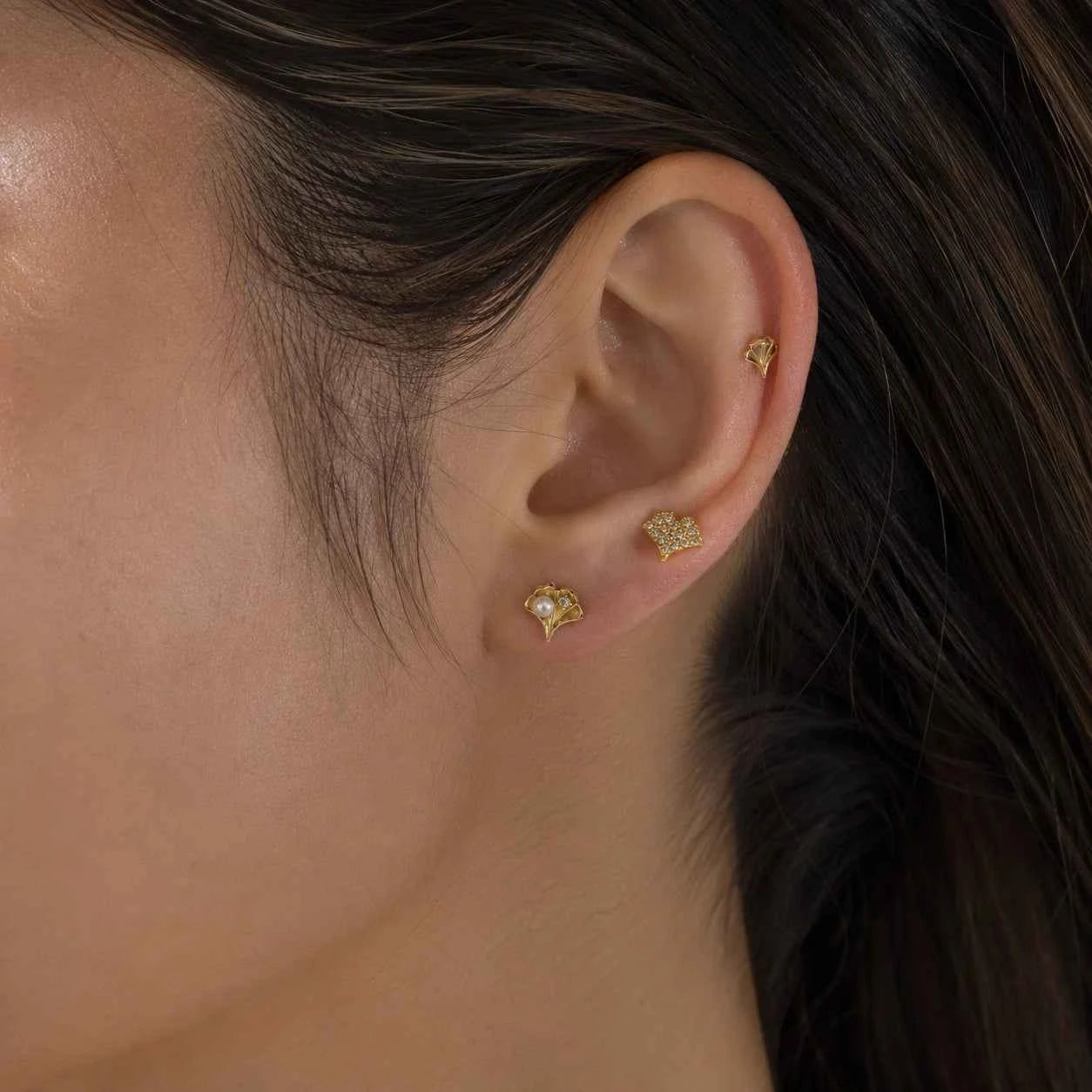 Gold Ginkgo Side Earring Collection