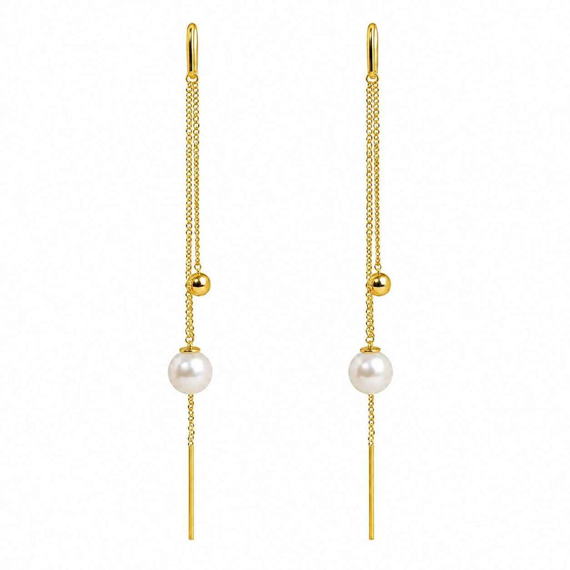 Gold Pearl Chain Drop Earrings