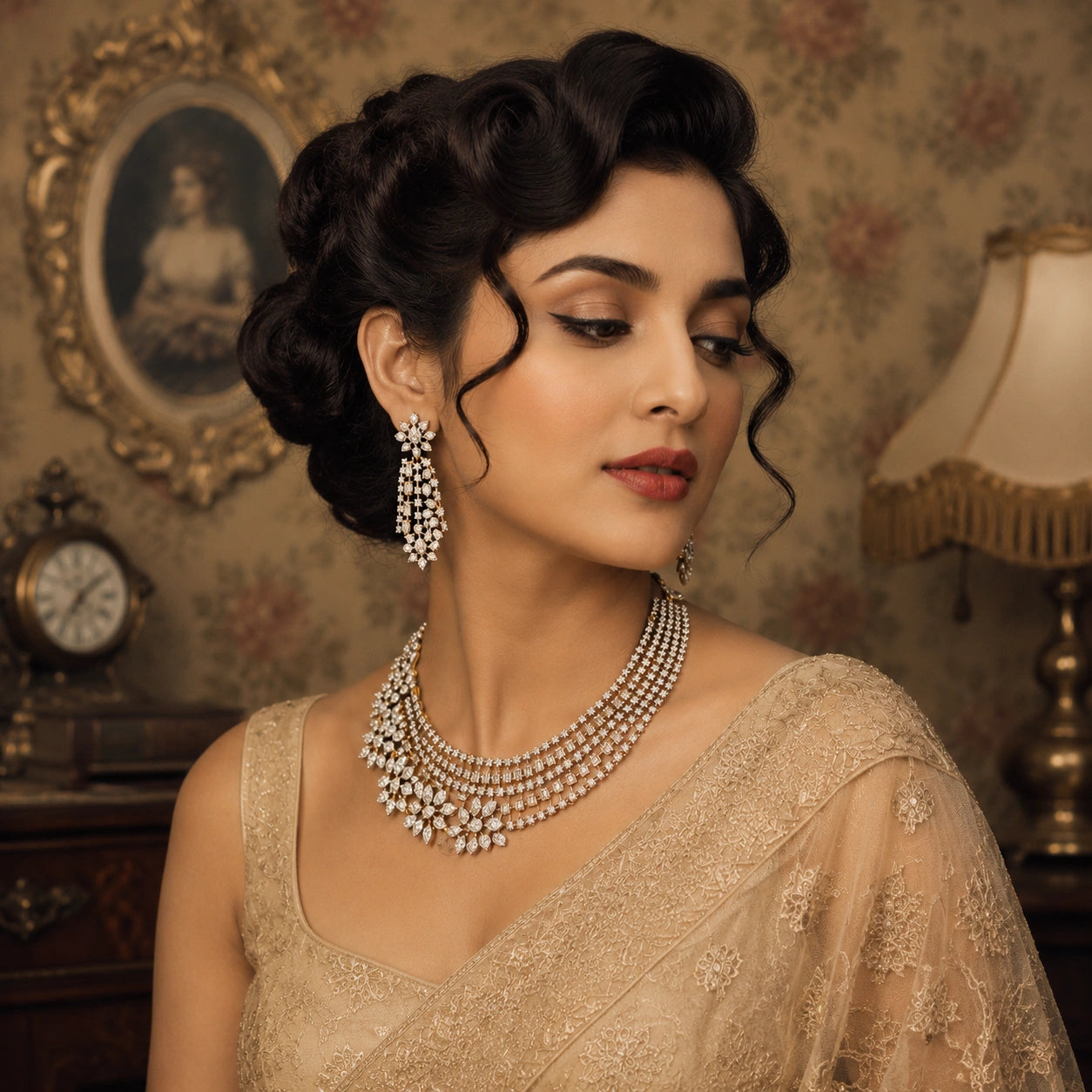 Golden Bloom CZ Necklace Set