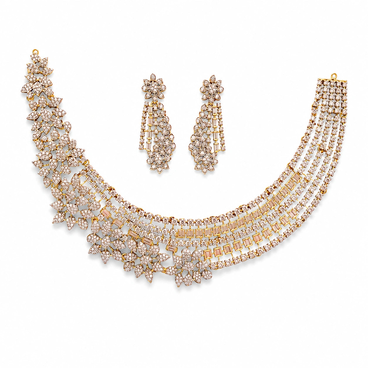 Golden Bloom CZ Necklace Set