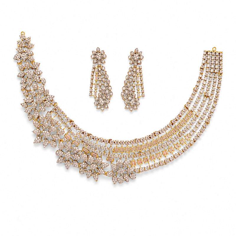 Golden Bloom CZ Necklace Set