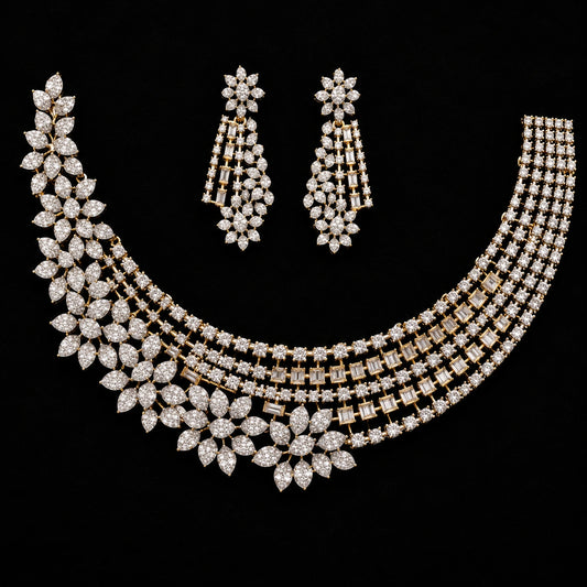 Golden Bloom CZ Necklace Set