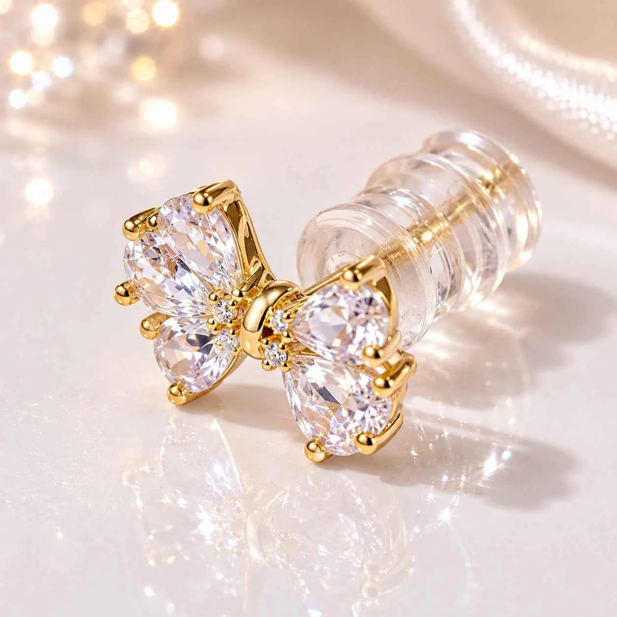 Golden Blossom Bow Stud Earrings
