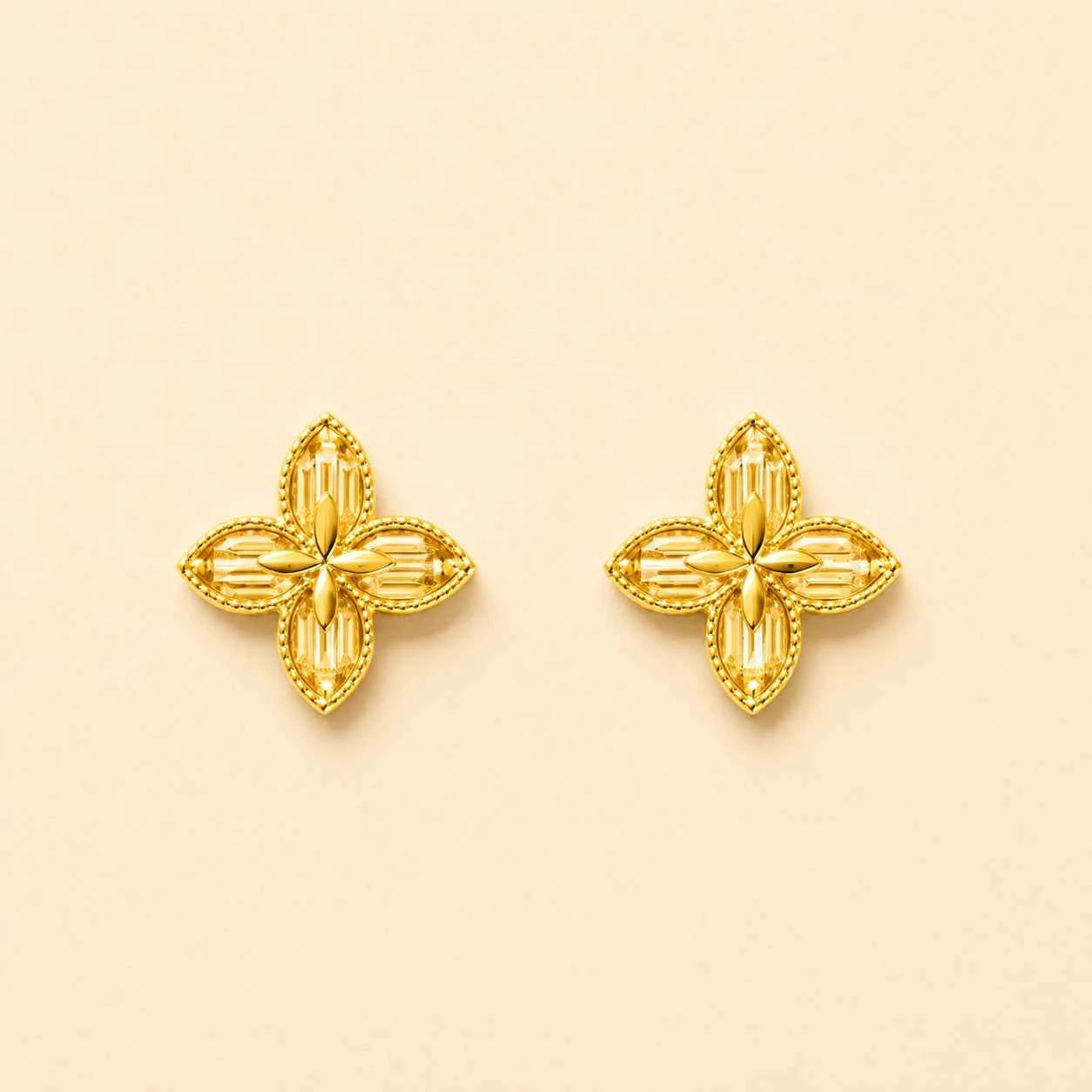 Golden Blossom Floral Stud Earrings