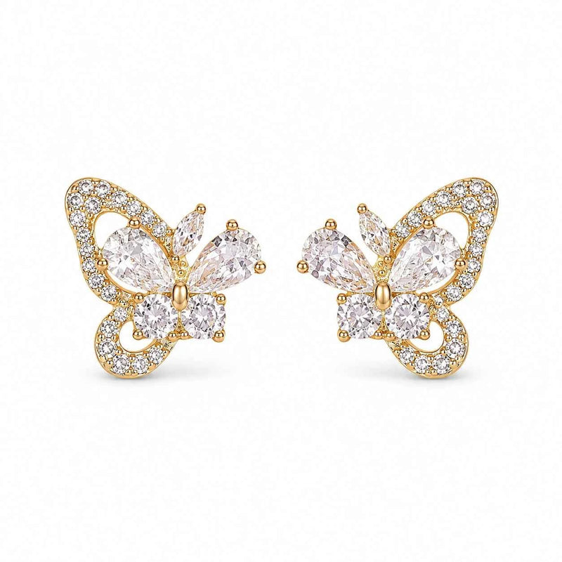 Golden Butterfly Crystal Stud Earrings