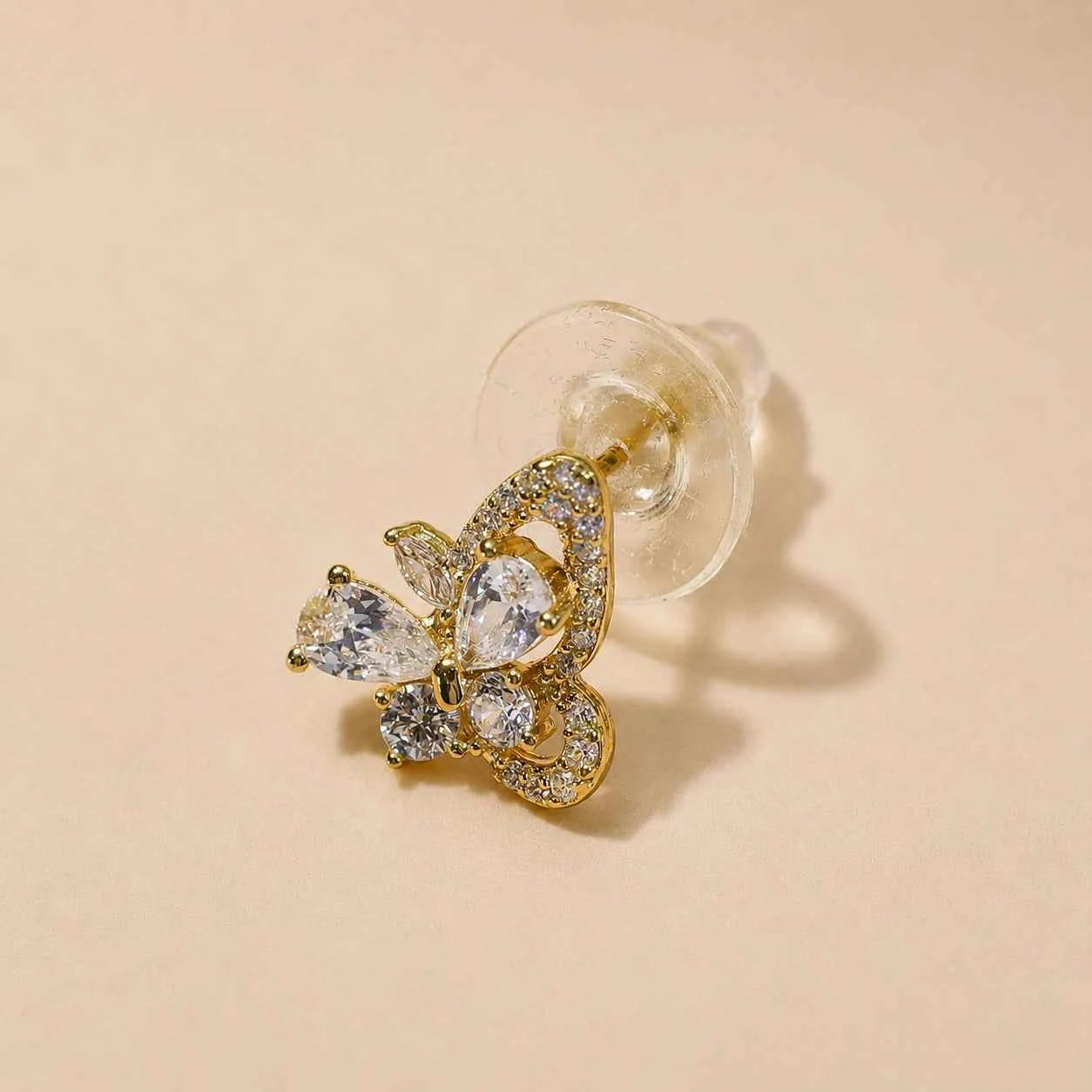 Golden Butterfly Crystal Stud Earrings