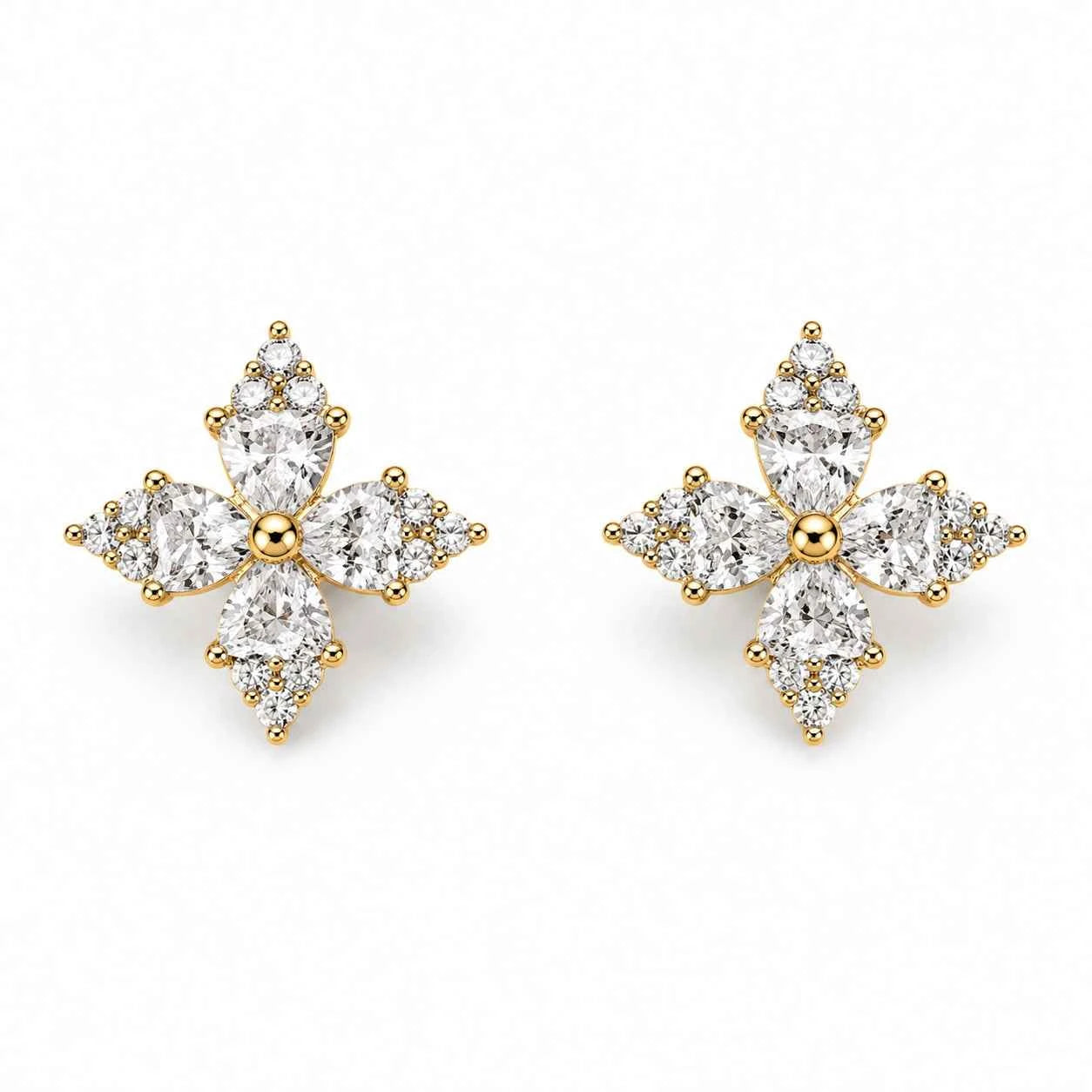 Golden Cross Blossom Stud Earrings