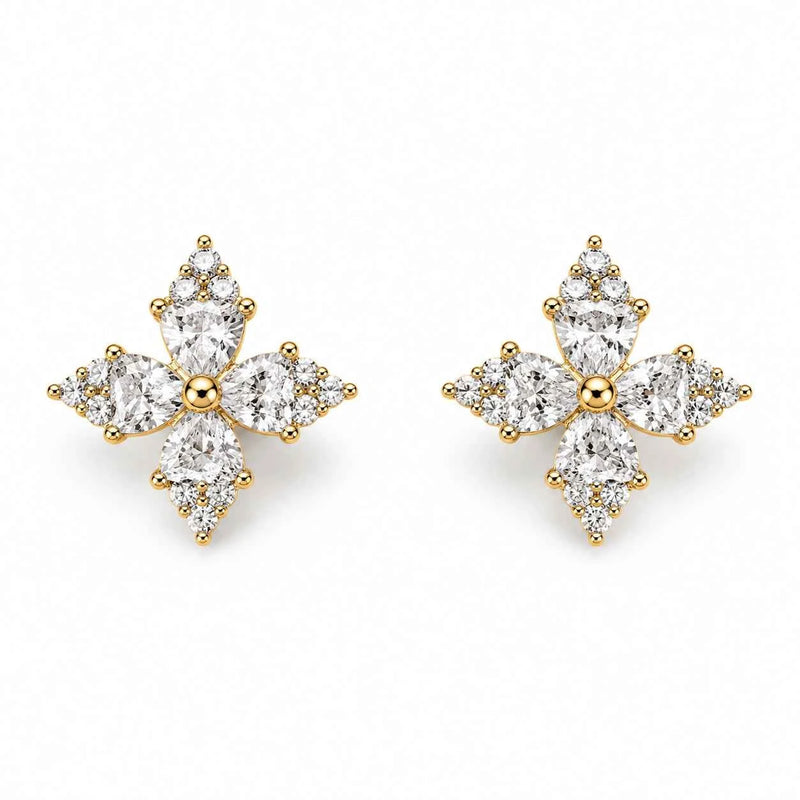 Golden Cross Blossom Stud Earrings