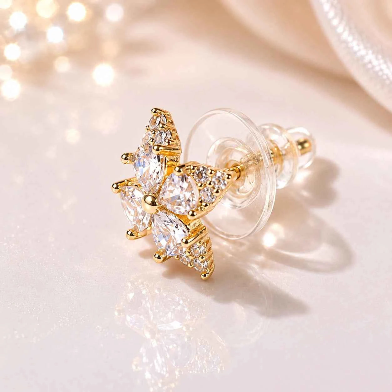 Golden Cross Blossom Stud Earrings