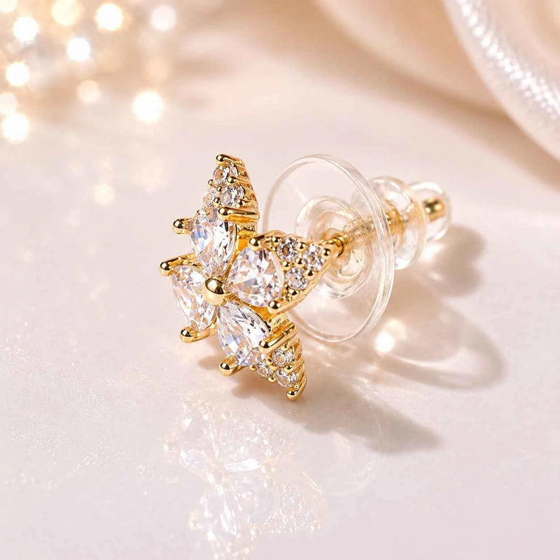 Golden Cross Blossom Stud Earrings