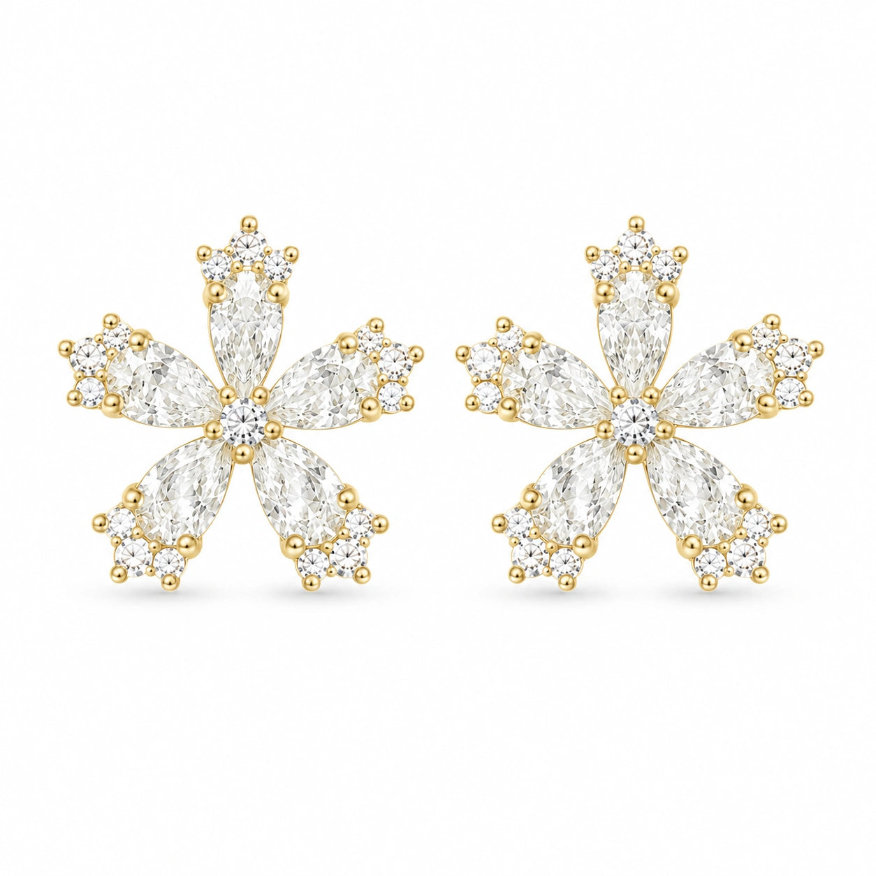 Golden Crystal Blossom Stud Earrings