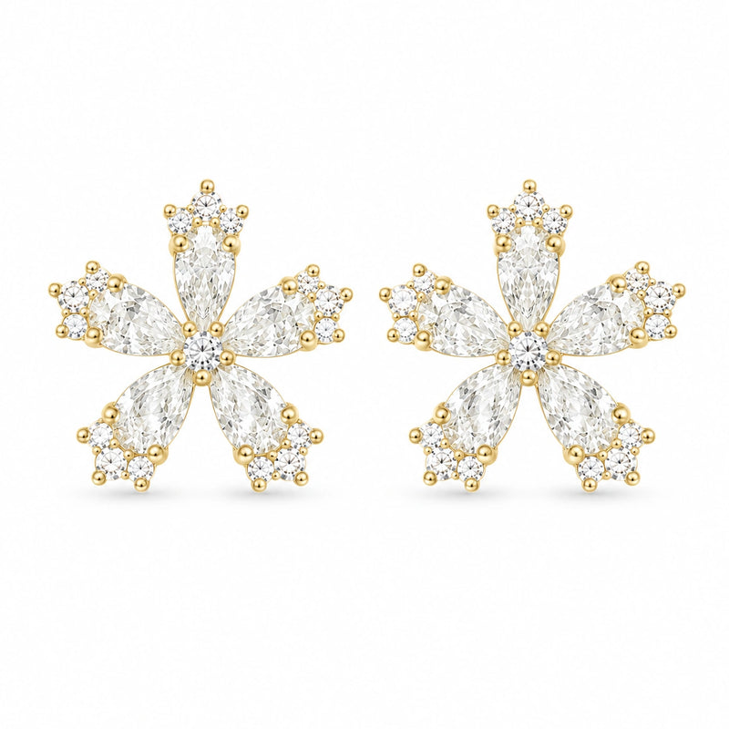 Golden Crystal Blossom Stud Earrings