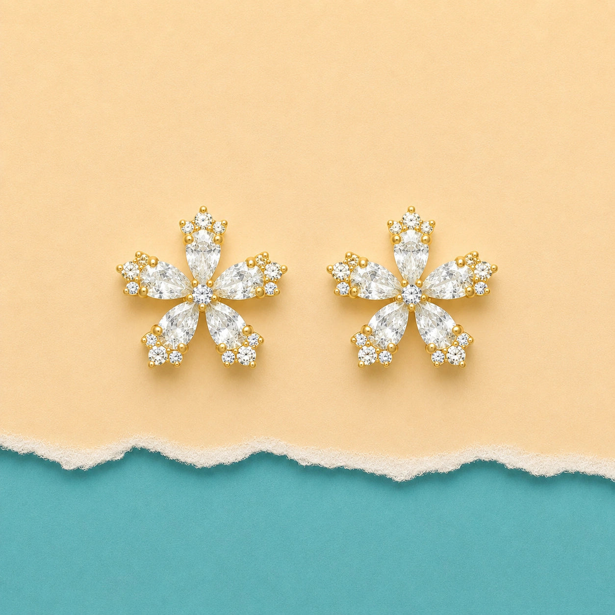 Golden Crystal Blossom Stud Earrings