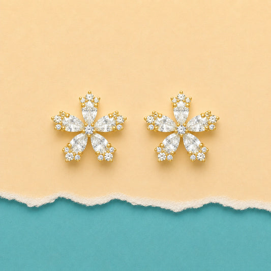 Golden Crystal Blossom Stud Earrings