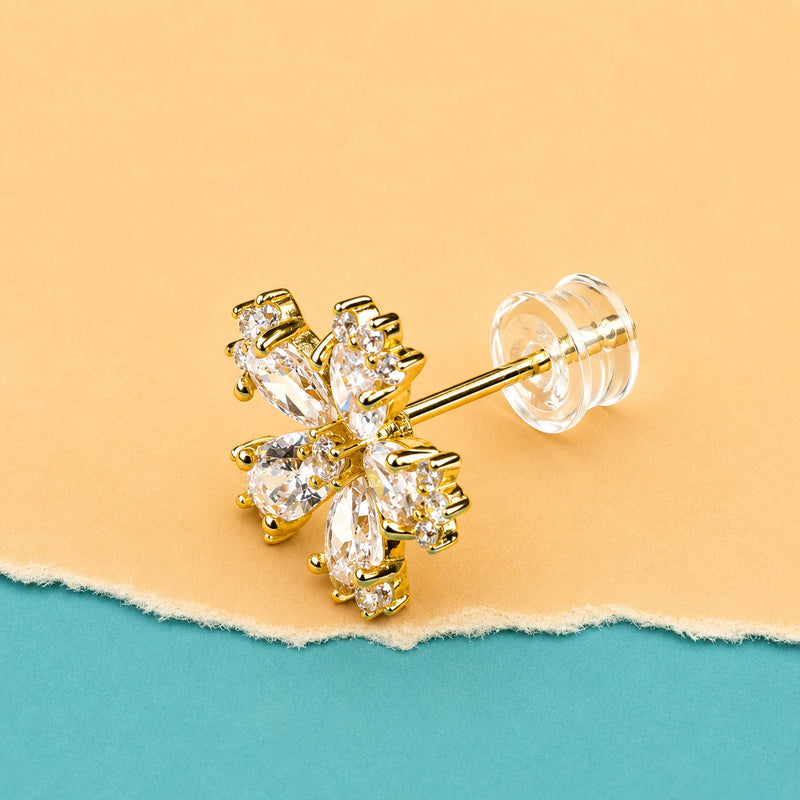 Golden Crystal Blossom Stud Earrings