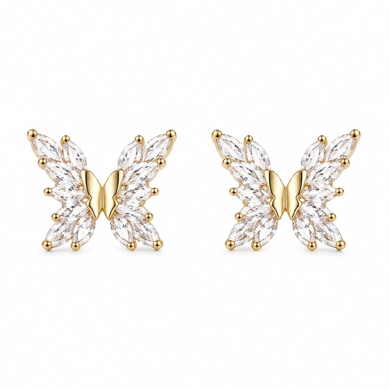 Golden Flutter Butterfly Stud Earrings