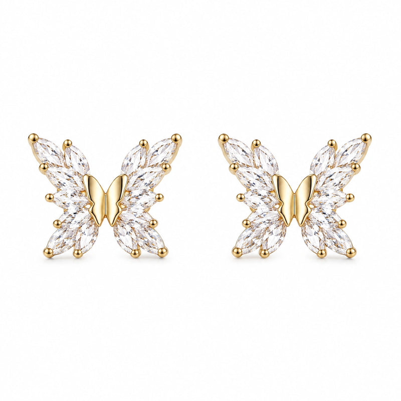 Golden Flutter Butterfly Stud Earrings