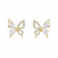 Golden Flutter Crystal Butterfly Stud Earrings