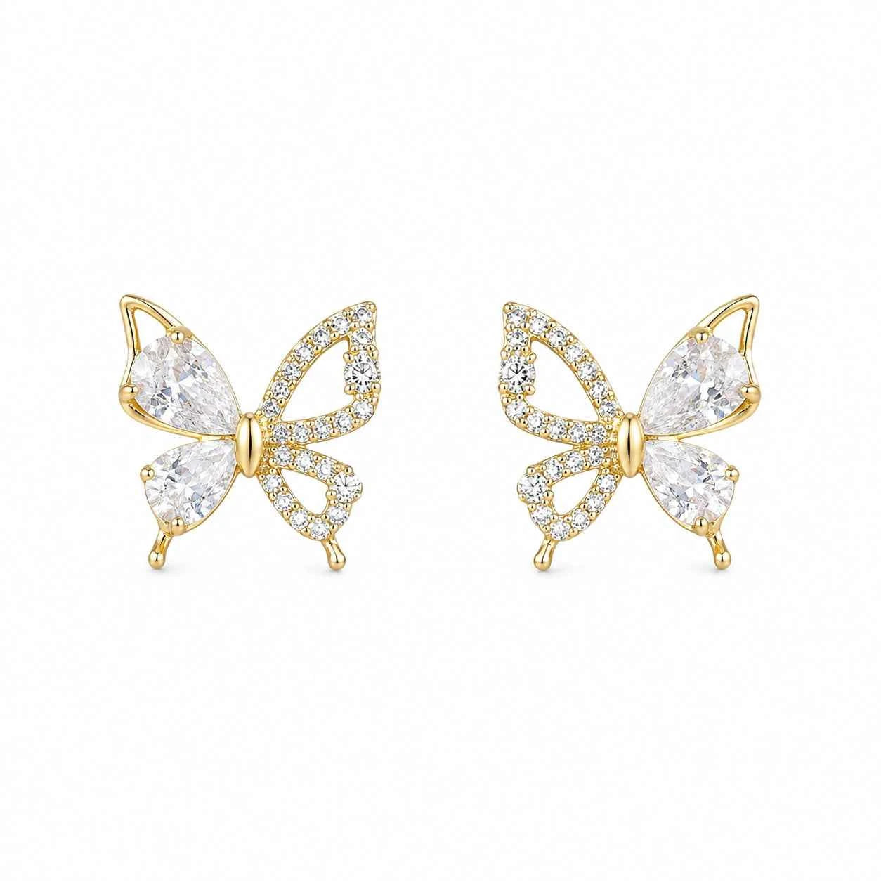 Golden Flutter Crystal Butterfly Stud Earrings