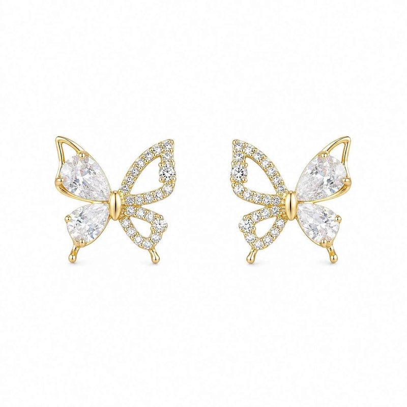 Golden Flutter Crystal Butterfly Stud Earrings