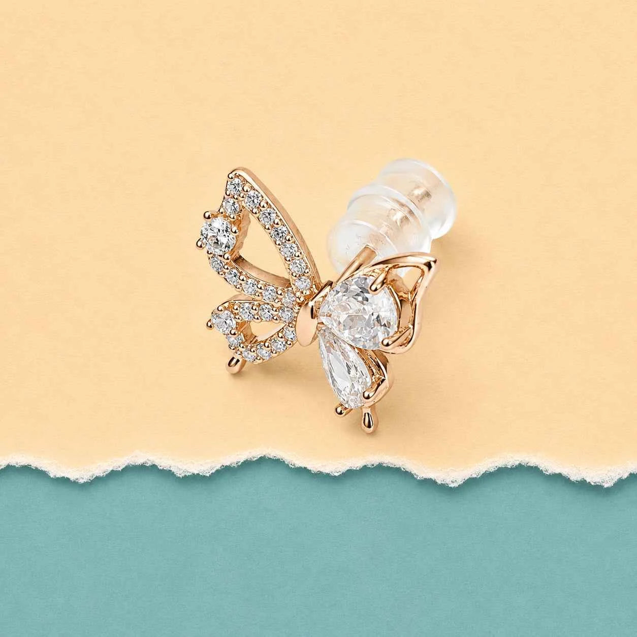 Golden Flutter Crystal Butterfly Stud Earrings