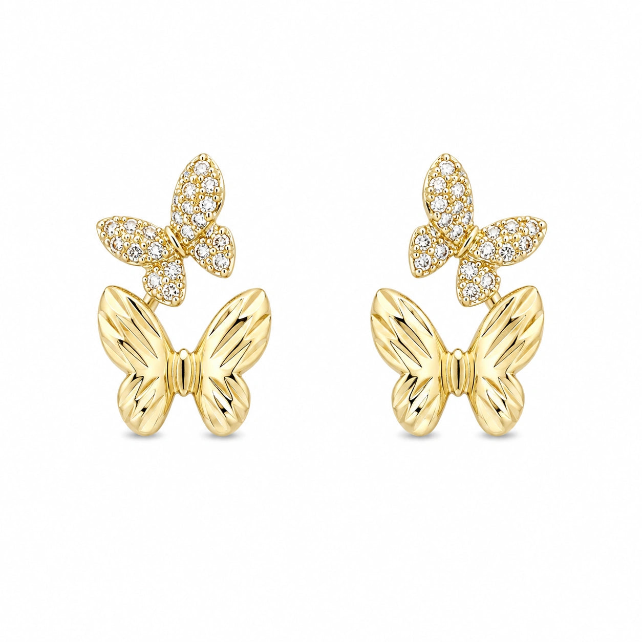 Golden Flutter Duo Butterfly Stud Earrings