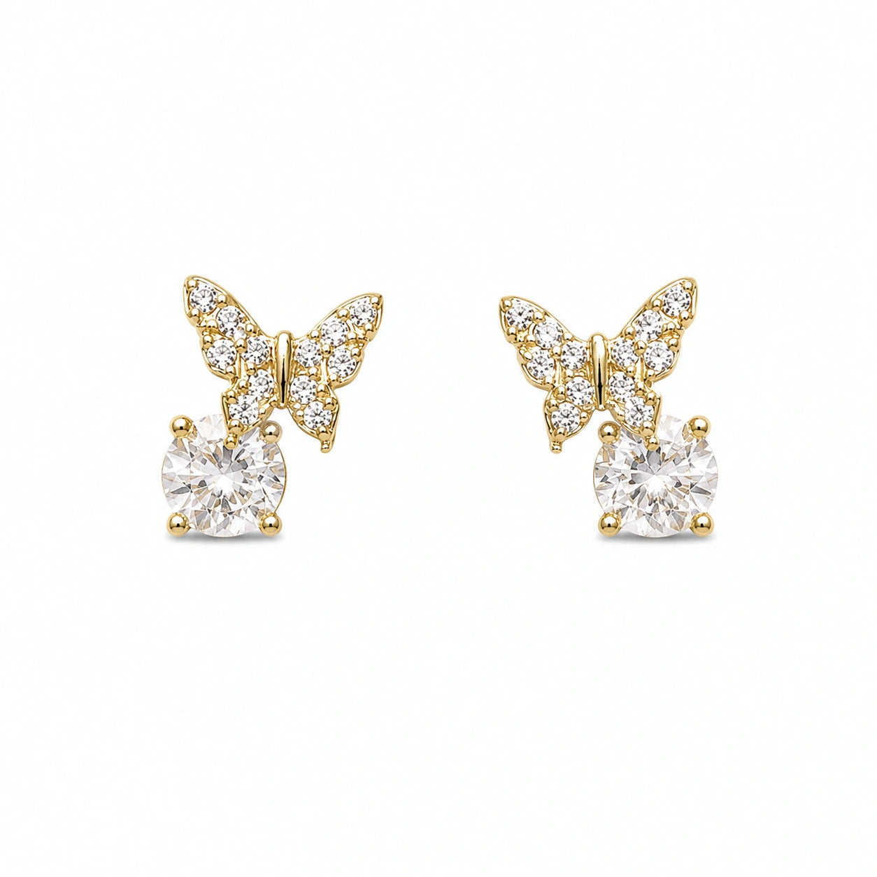 Golden Flutter Solitaire Stud Earrings